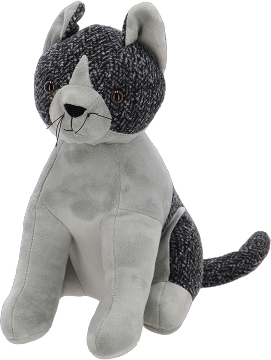 Best for Boots Deurstopper - dieren thema - Kat/poes - 1,5 kilo - wit/grijs - polyester - 18 x 32 cm