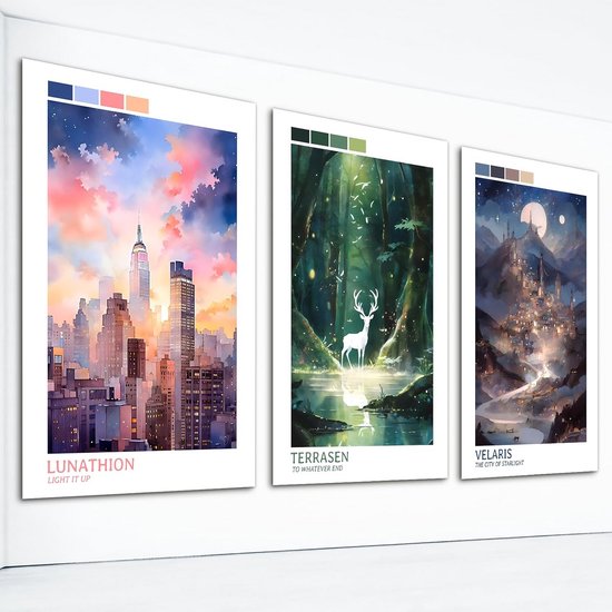 Fantasy Boeken Kunstposter Set - ACOTAR, Throne of Glass & Crescent City Muurdecoratie