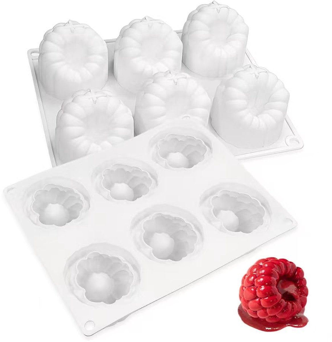 Unyqoos® Herbruikbare siliconen bakvorm met 6 framboosvormige bakjes voor desserts