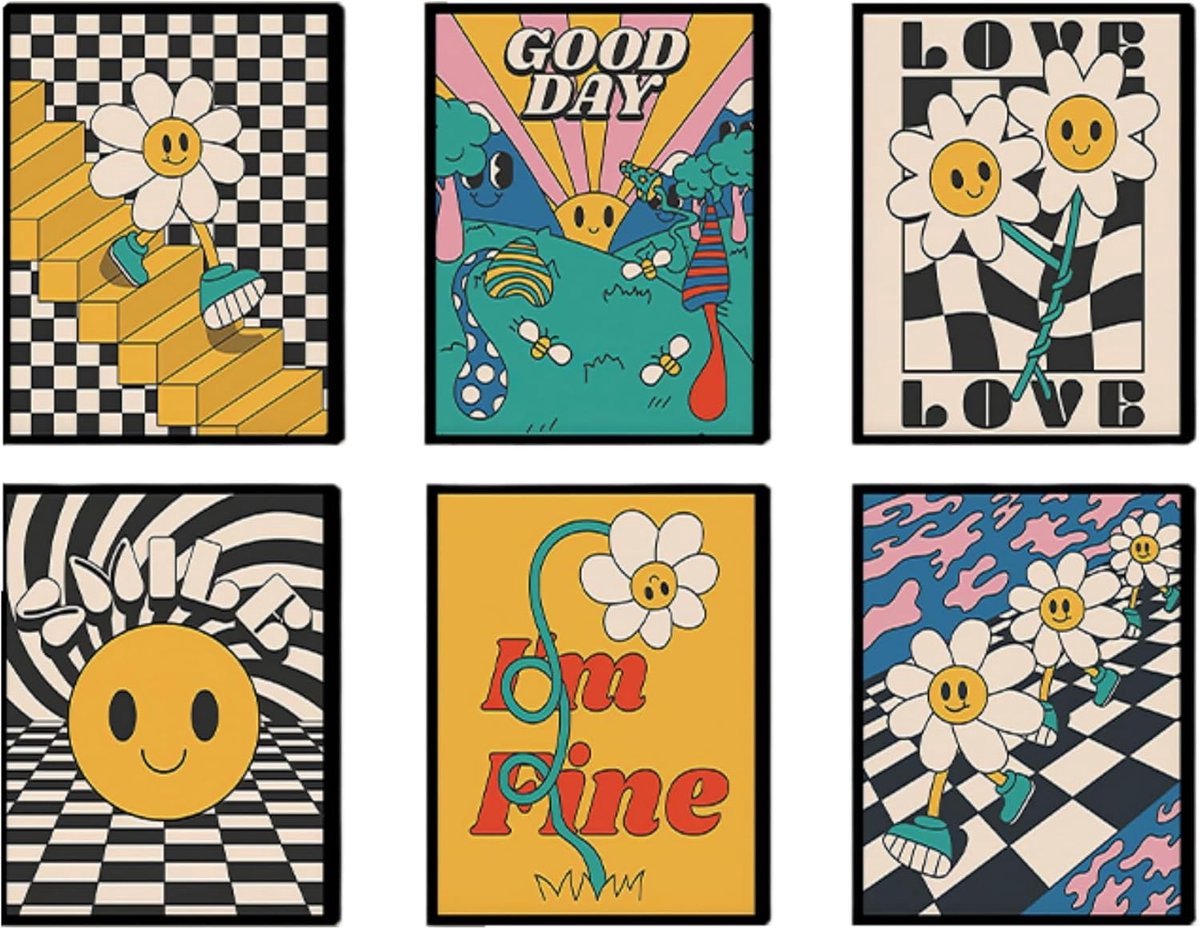Stunq® Moderne Kunstzinnige Poster Set voor Woonkamer, Slaapkamer en Kinderkamer met Schattige Cartoon Ontwerpen
