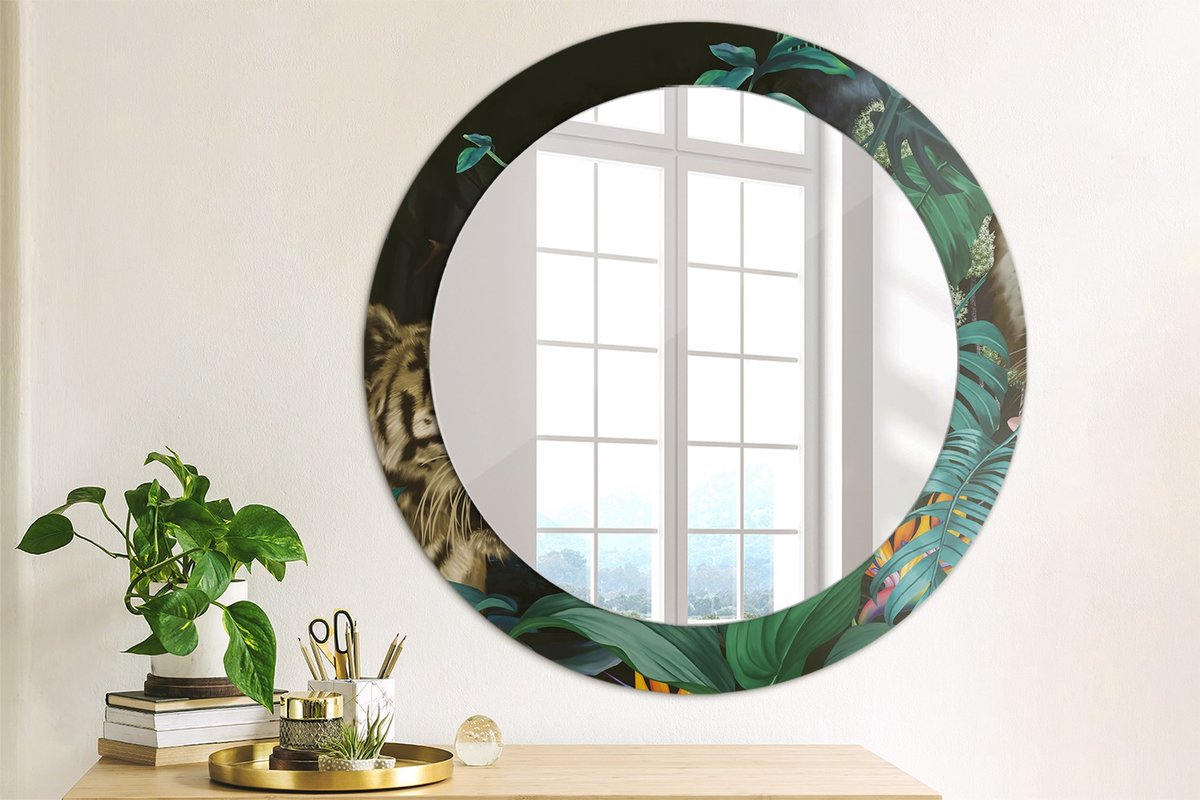 Coloray Bedrukte Spiegel - Vintage jungle Wandspiegel Decoratieve Print - 70 cm - Groente