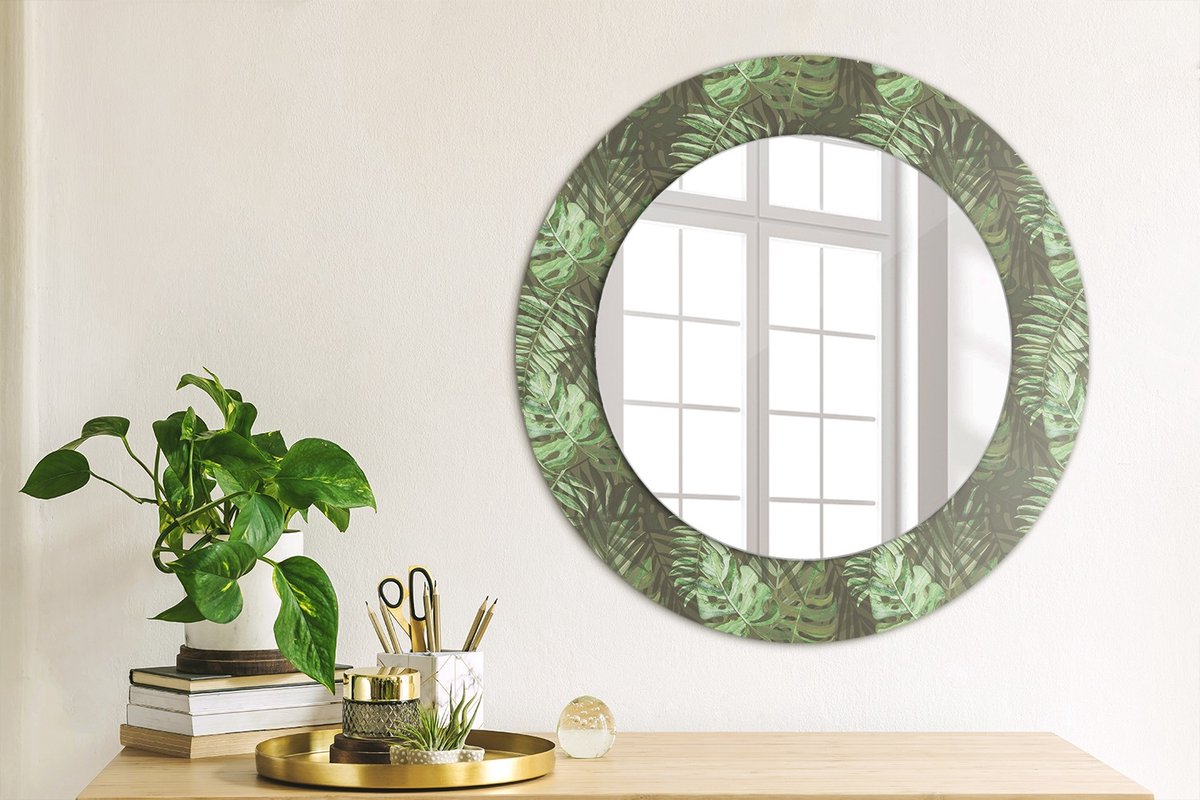Coloray Bedrukte Spiegel - Tropische bladeren Wandspiegel Decoratieve Print - 50 cm - Groente Bedrukte Spiegel - Wandspiegel Decoratieve Print - Bedrukte Spiegel - Spiegel Met Bedrukte Lijst