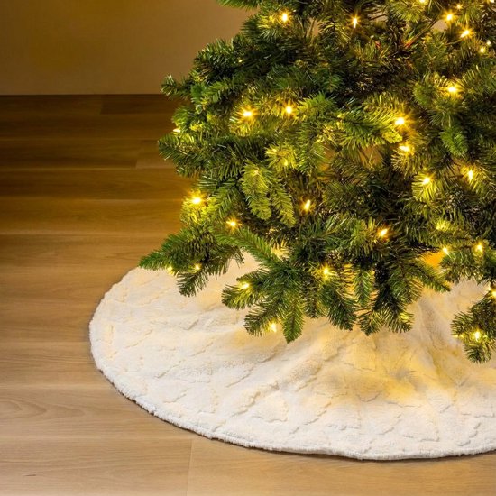 MAREN - Kerstboomrok / Voetverstopper / Kerstboomkleed voor onder de boom - Textino - Ø100 cm - wit - met patroon