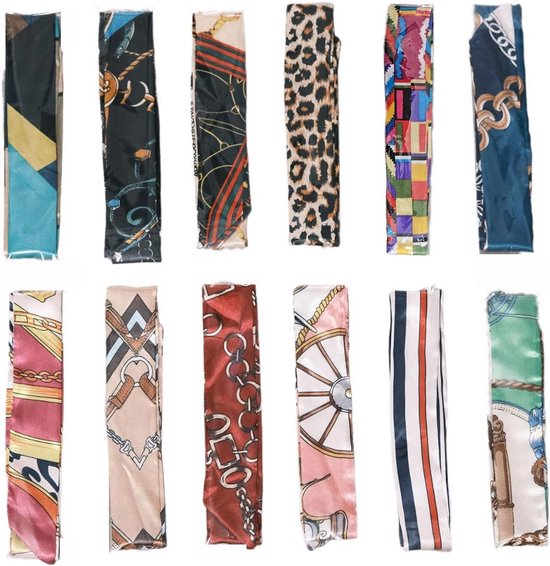 Lot de 12 Petits Foulards en Soie pour Dames - Multifonctionnel en tant que Bandeau, Foulard ou Décoration de Sac