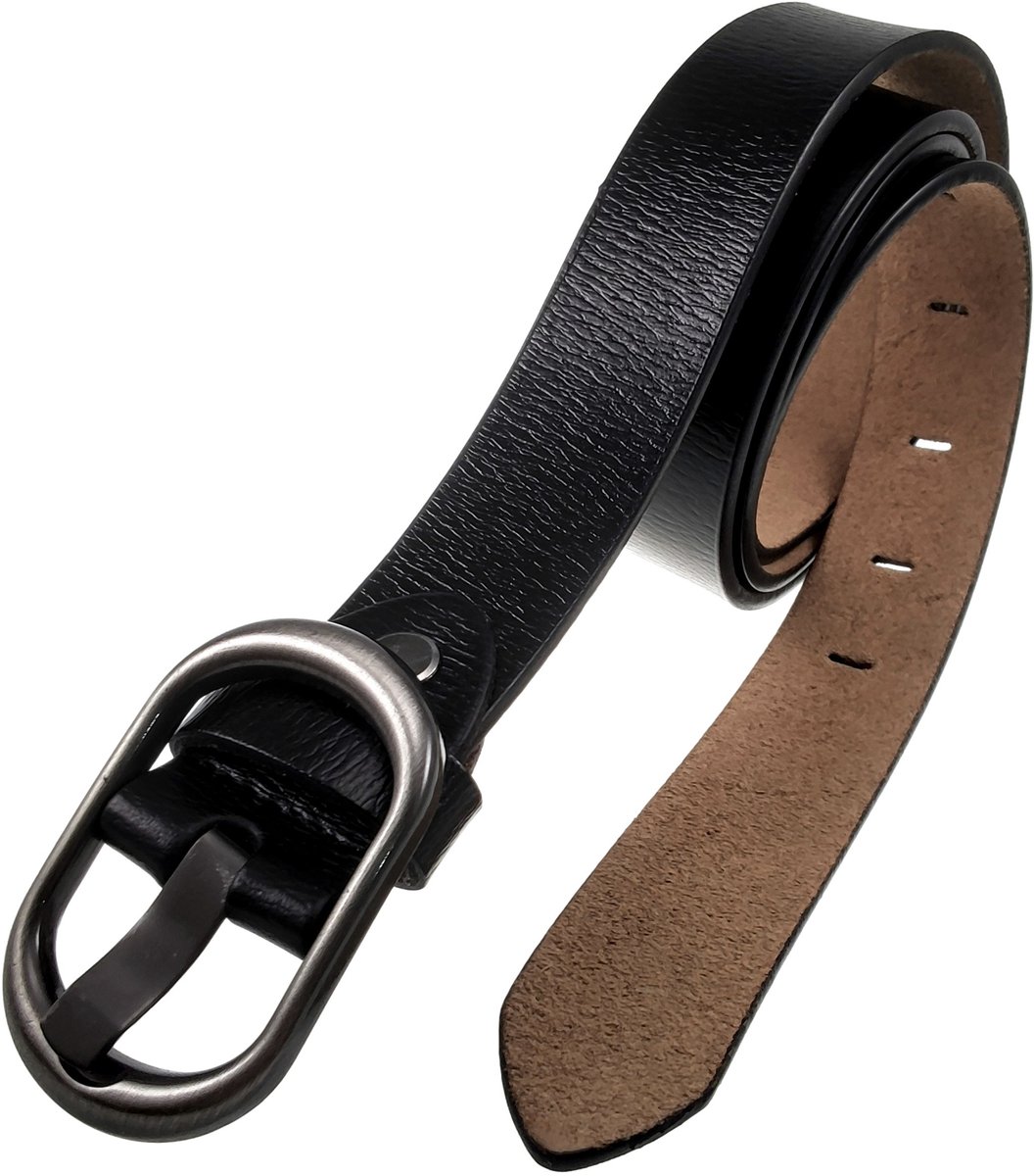 Glanzende Zwarte Riem met Elegante Ronde Gesp, Riem Dames - Echt Leer - Verstelbaar 97cm tot 107 cm - 2,7 cm Breed