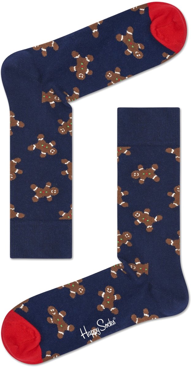 Happy Socks - Happy Holiday - kerst sokken - Gingerbread - Donkerblauw Multi - Unisex - Maat 36-40