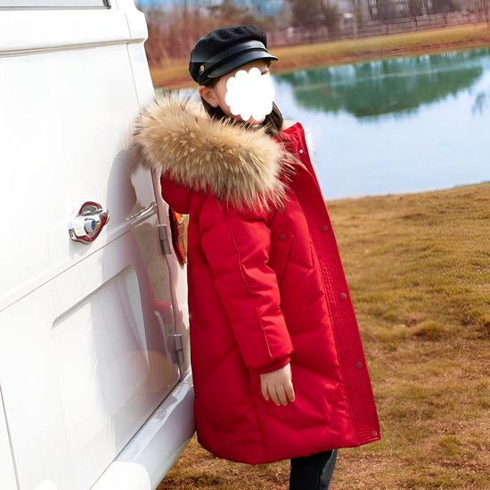 amropi Meisjes Daunenjacken met bontkraag, lange winterjas, wintermantel voor 5-13 jaar, zwart, 11-12 Jaar