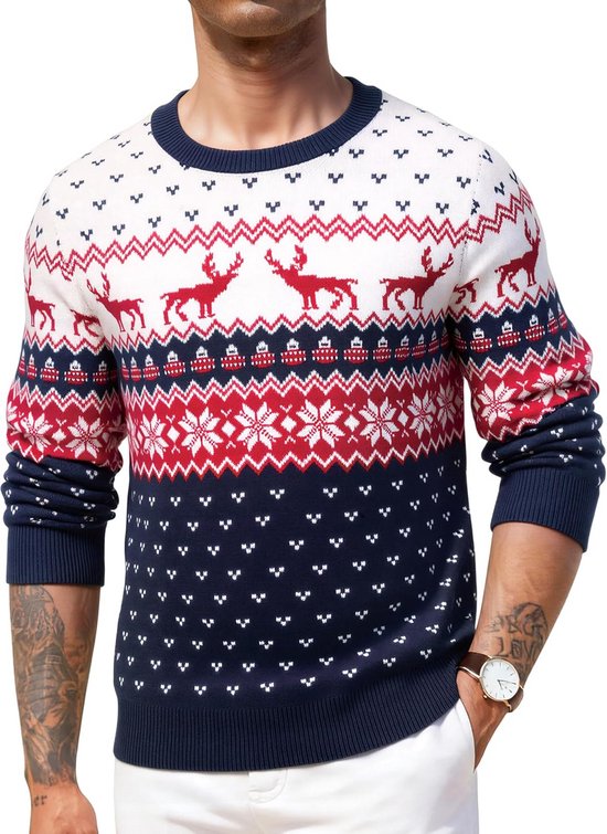 Litherday Kersttrui voor heren, grappige trui, lelijk pinguïnpatroon, lange mouwen, gebreide trui, kersttrui, ronde hals, Zwart-2, M