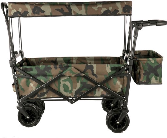 Inklapbare Camouflage Wagentje Met Verwijderbare Luifel, 600D Oxford Stof, Oversize Wielen en Instelbare Handvatten, Draagbaar Vouwbaar Wagentje voor Strand, Tuin en Sport van Merkloos — afbeelding 2