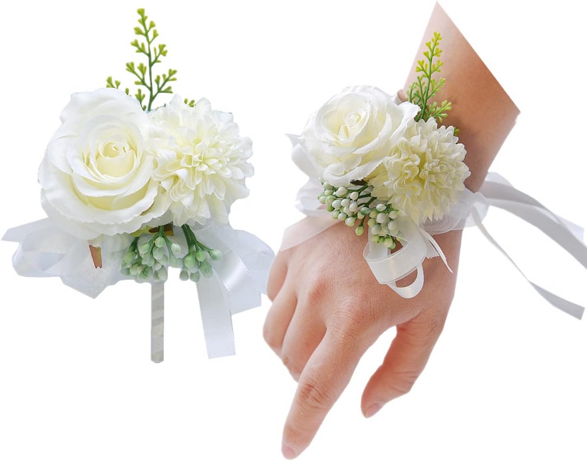 Set van 2 Pols Corsage en Boutonniere Bruidsbloemen (Kunstzijde Bloem)