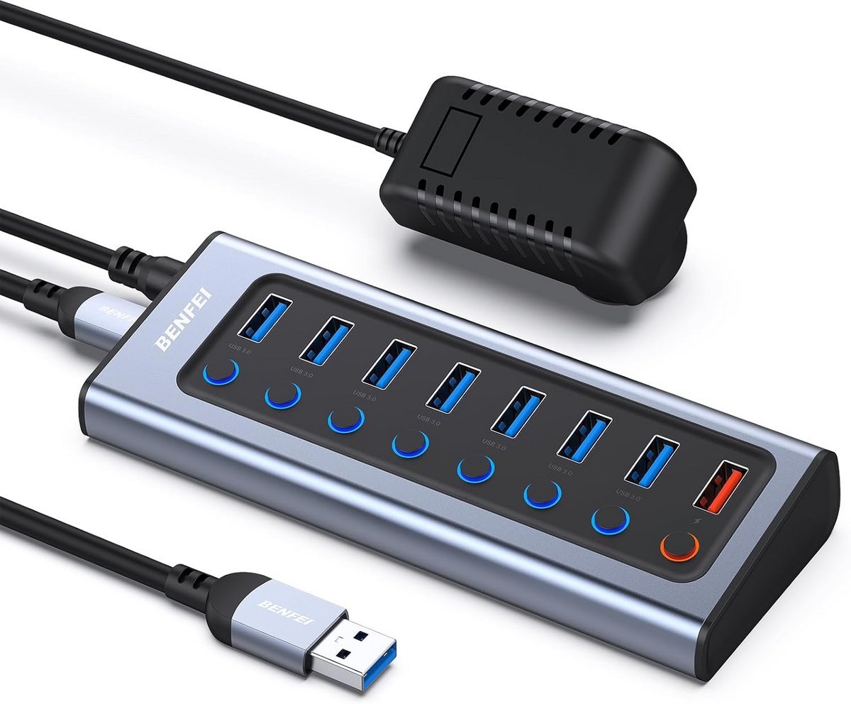 USB Hub 8 Poorten met LED en Individuele Schakelaars