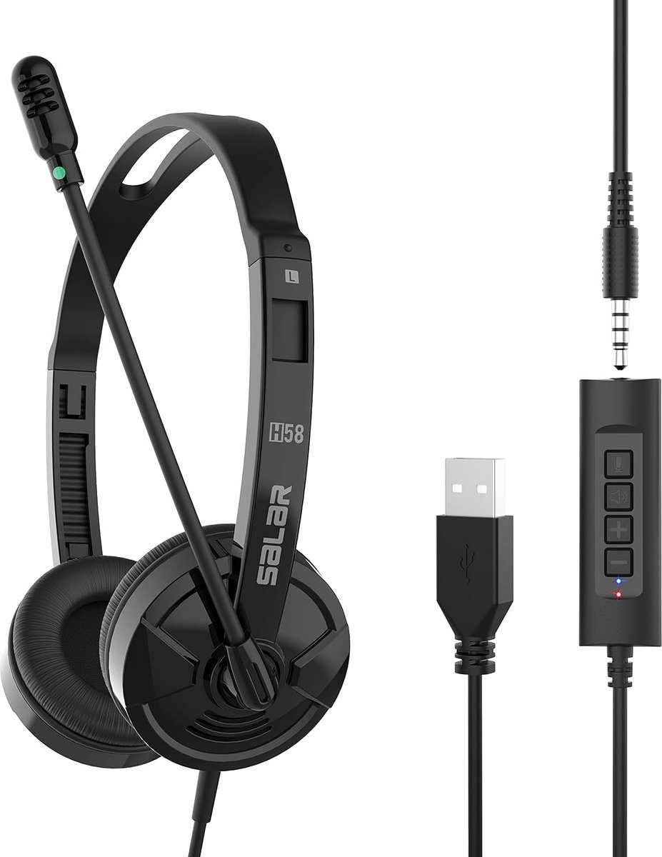 USB & 3.5mm Headset met Microfoon en Volumeregeling voor Zakelijk Gebruik