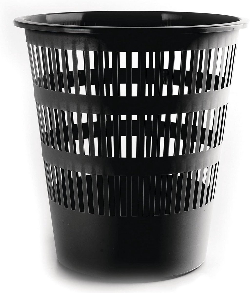 Zwarte Prullenbak 16 Liter met Geperforeerd Patroon - Office Afvalbak