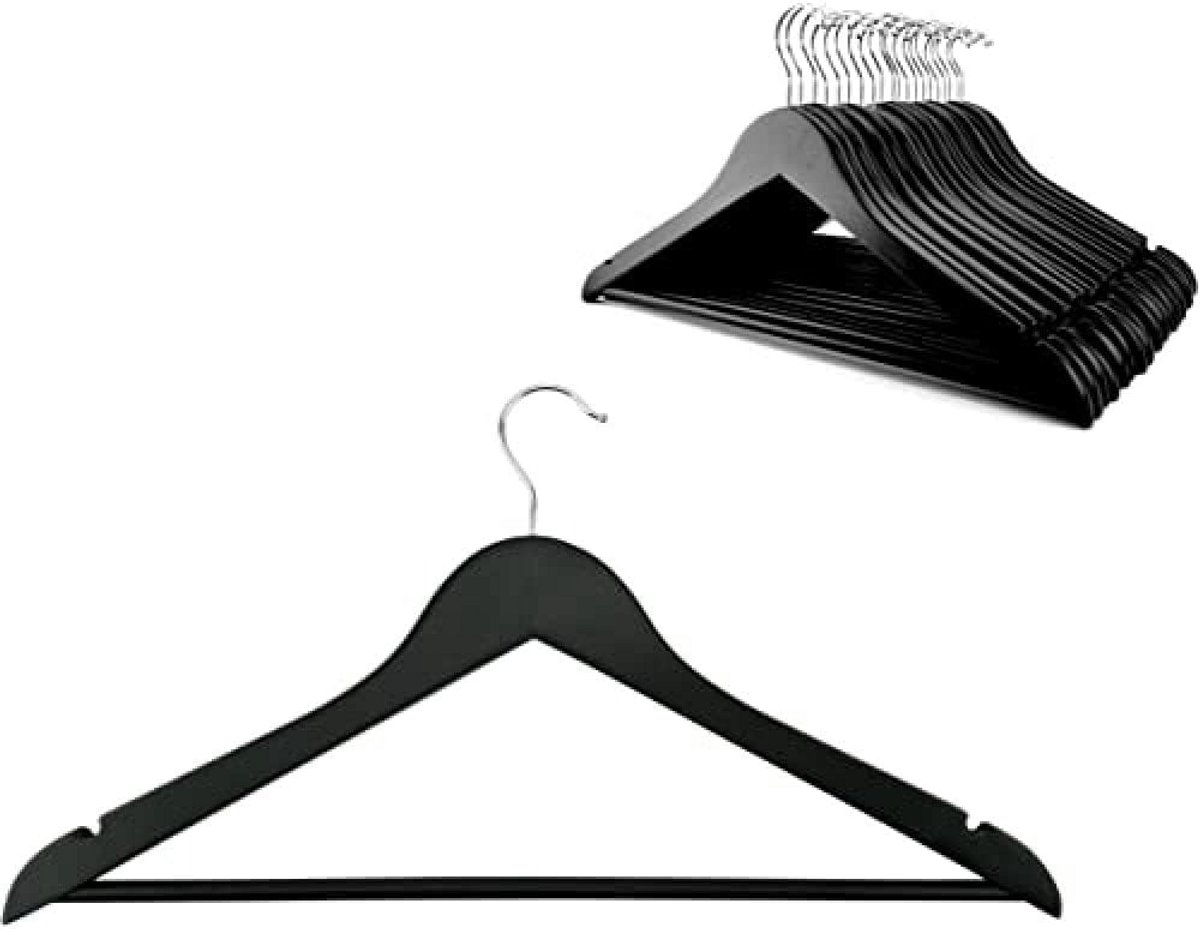 Houten Kledinghangers Zwart Set van 20 Stuks Garderobe Oplossing