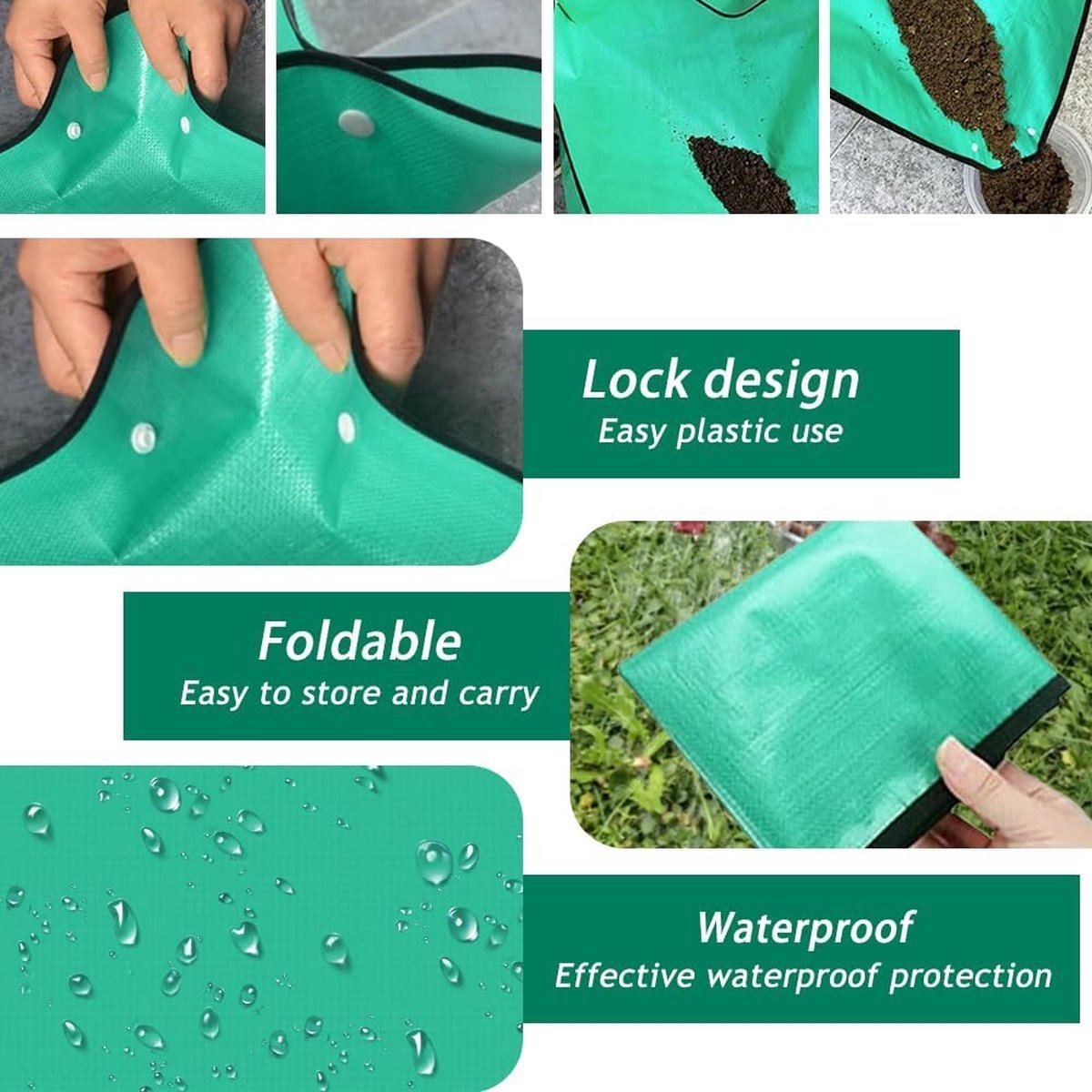 Stunq® 2 stuks plantenonderlegger, 100 x 100 cm, waterdichte tuinmat, plantenmat met 3 tuinschoppen, handschoenen en plantenbinders, opvouwbare plantenmat voor overpot, vetplanten, zaailingen