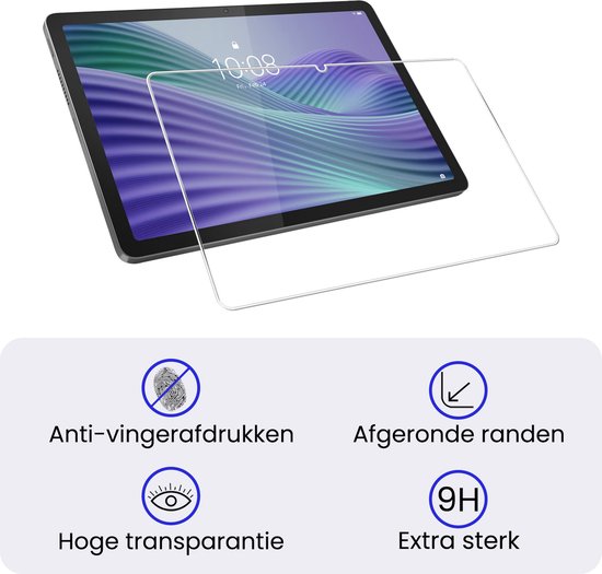 Transparante screenprotector met afgeronde randen, anti-vingerafdrukken, 9H extra sterk voor tablet.