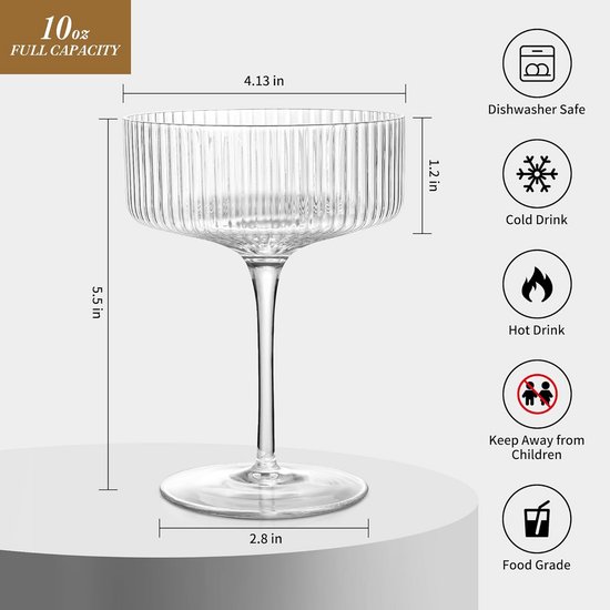 Allecto plus - Set van 6 Vintage Coupéglazen, 270 ml