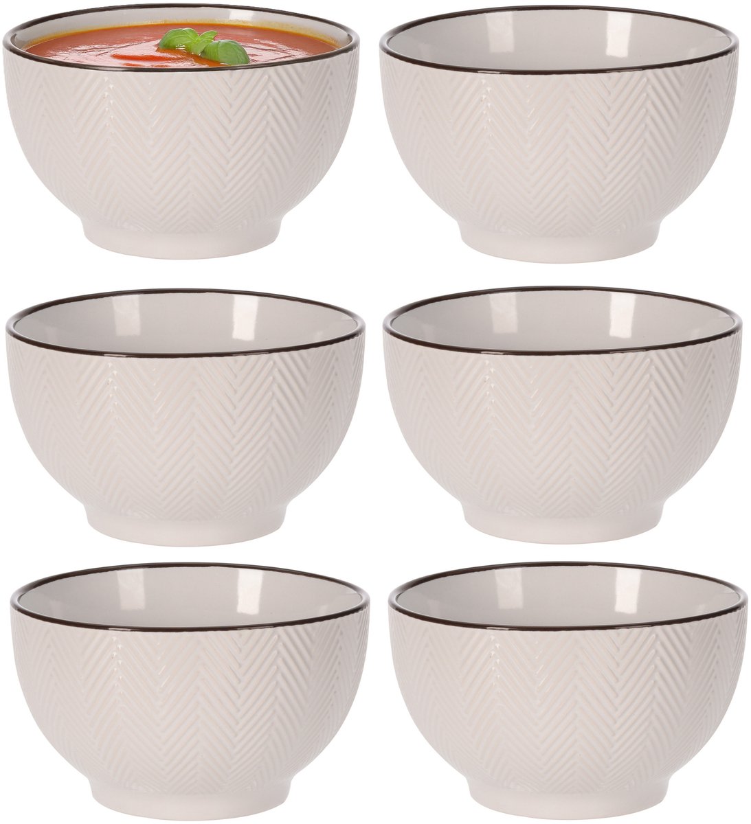 Siaki Soepkom Fishbone - 8x - beige - 14 x 8 cm - keramiek - kommetjes/schaaltjes - 680 ml