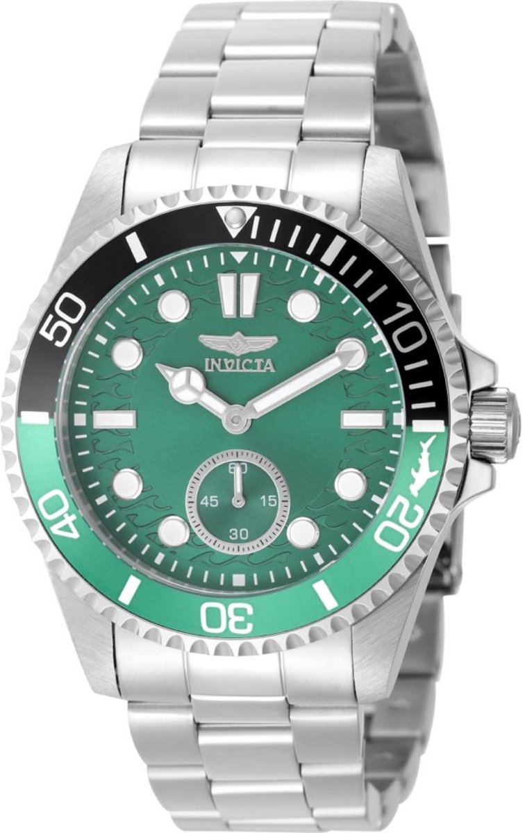 Invicta Pro Diver 49433 Heren Horloge - Waterdicht - Analoog - Quartz Uurwerk - Roestvrij Staal met groene Wijzerplaat - 43mm