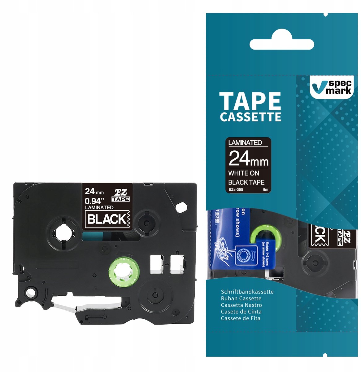 Brother TZe-355 Zwarte Gelamineerde Tape 24mm x 8m