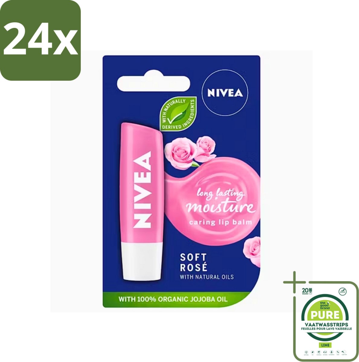 Nivea - Lippenbalsem - Soft Rose - Natuurlijke Olie - 5,5 g - Voordeelverpakking - 24 stuks - NIVEA lippenbalsem - Lippenbalsem rozenkleur