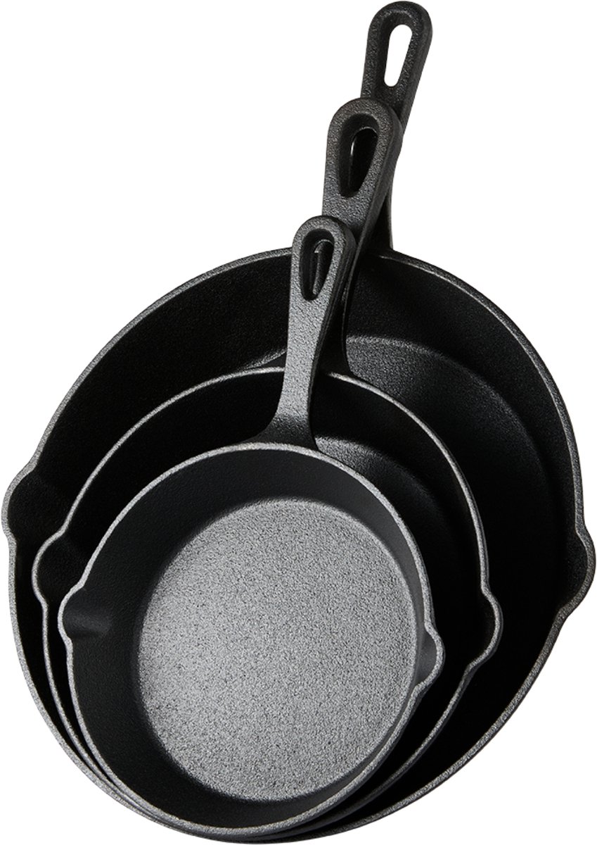 ISENVI Byron - Gietijzeren Pannenset - 16/20/26 cm - Geschikt voor BBQ & Inductie - 3 Delig - Skillet Pannen - Koekenpannen - PFAS, PTFE Vrij - Alle Warmtebronnen