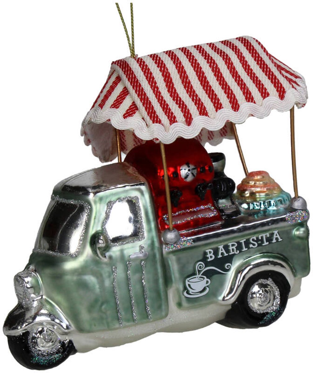 HD Collection Glazen Kerstornament Hanger – Barista Auto – 14 cm – The Christmas Bakery Collectie – Sfeervolle Kerstdecoratie