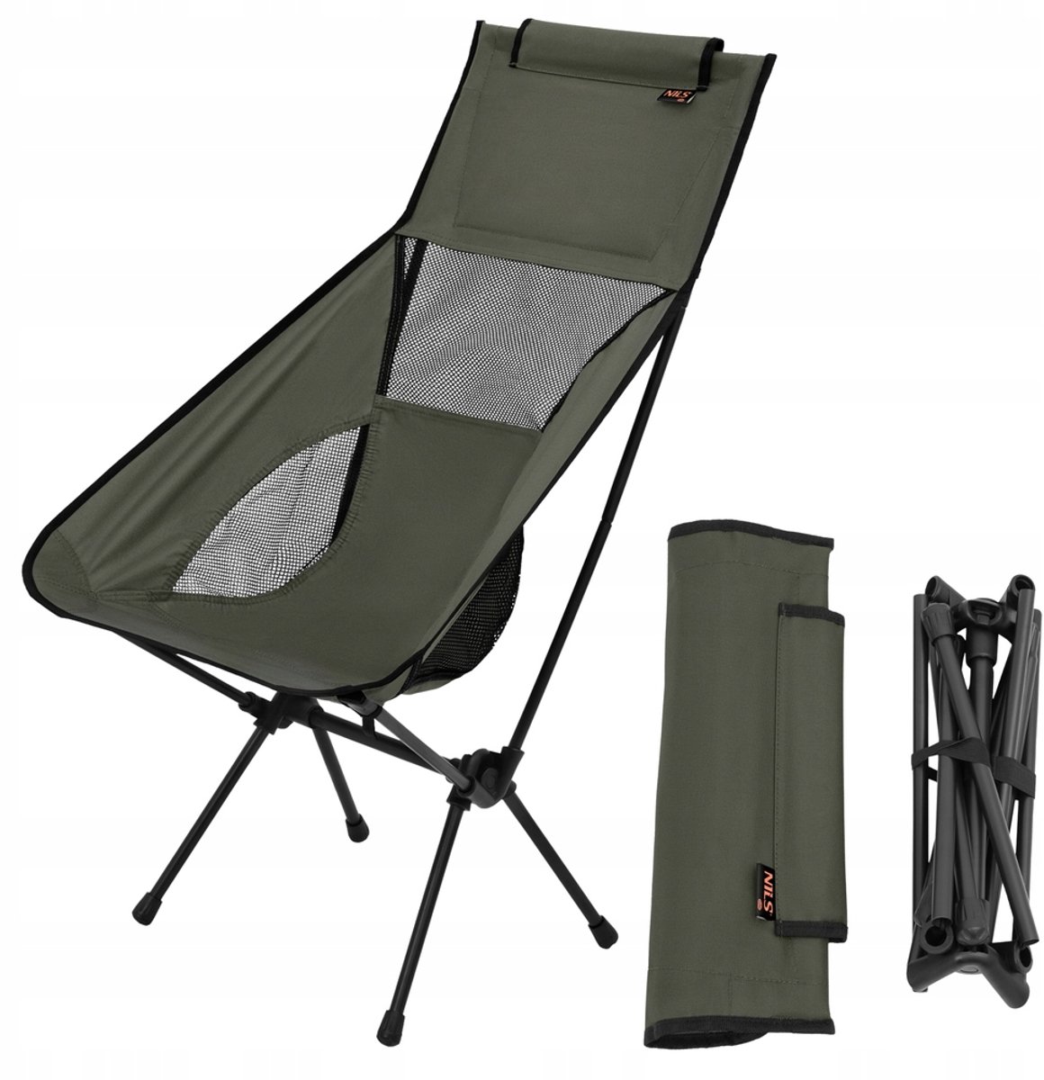 Nils Camp NC3321 Opvouwbare Kampeerstoel Tuinstoel met Hoog Rugleuning + Schoffels