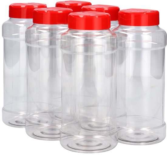 6x Strooibus Middel 500 ml - Transparant & Rode Deksel - Hervulbaar - Strooidoos, Kruidenpotjes, Strooideksel, Strooier - Kunststof BPA-vrij - 6 Stuks 6x Strooibus Middel 500 ml - Transparant & Rode Deksel - Hervulbaar - Strooidoos, Kruidenpotjes, Strooideksel, Strooier - Kunststof BPA-vrij - 6 Stuks