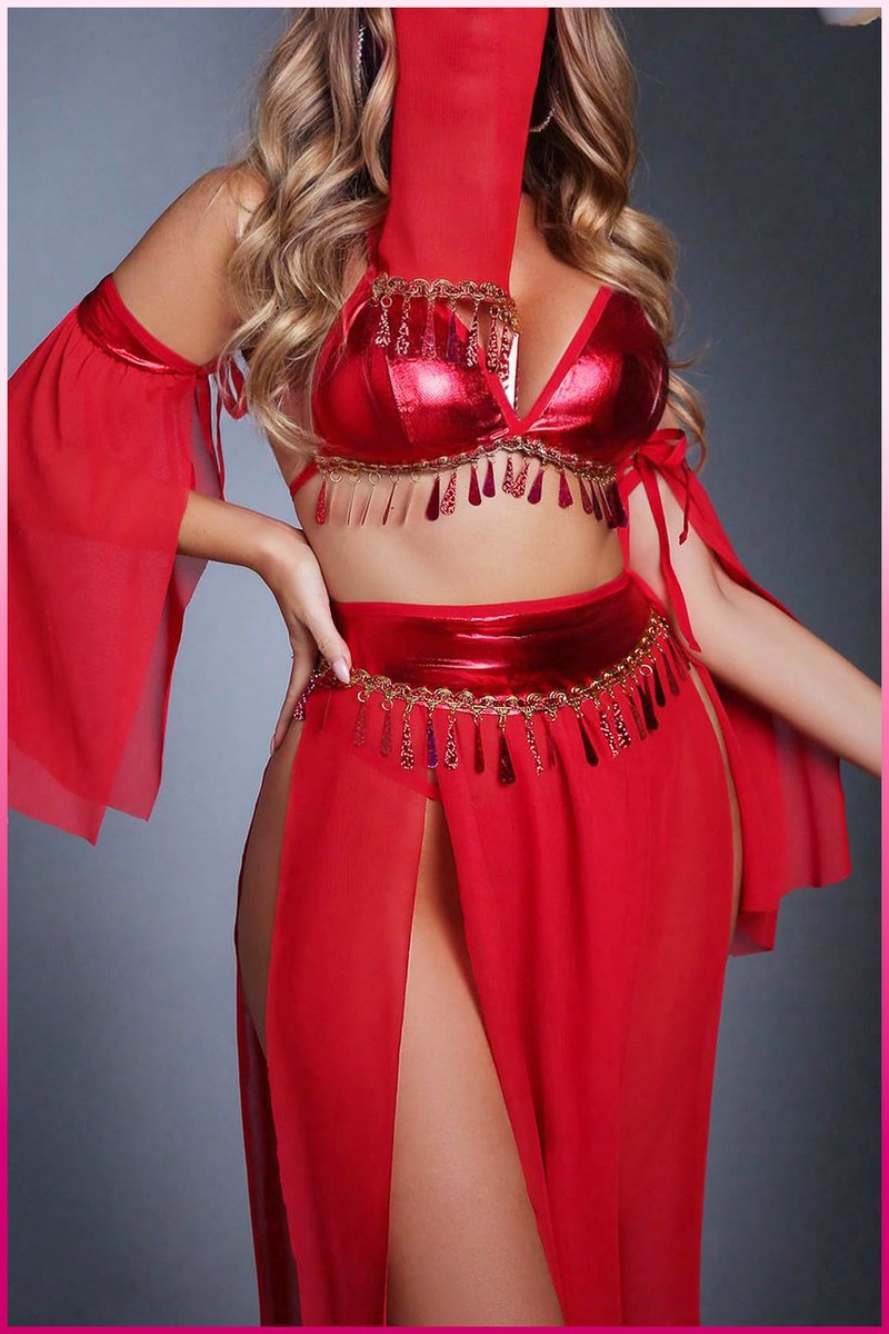 Purple-Daisy Fantasie buikdanseres kostuum voor vrouwen Sexy fantasie kostuum en sexy nachtjapon voor vrouwen 5 deliğe PDS0048-R - Maat S/M - ROOD