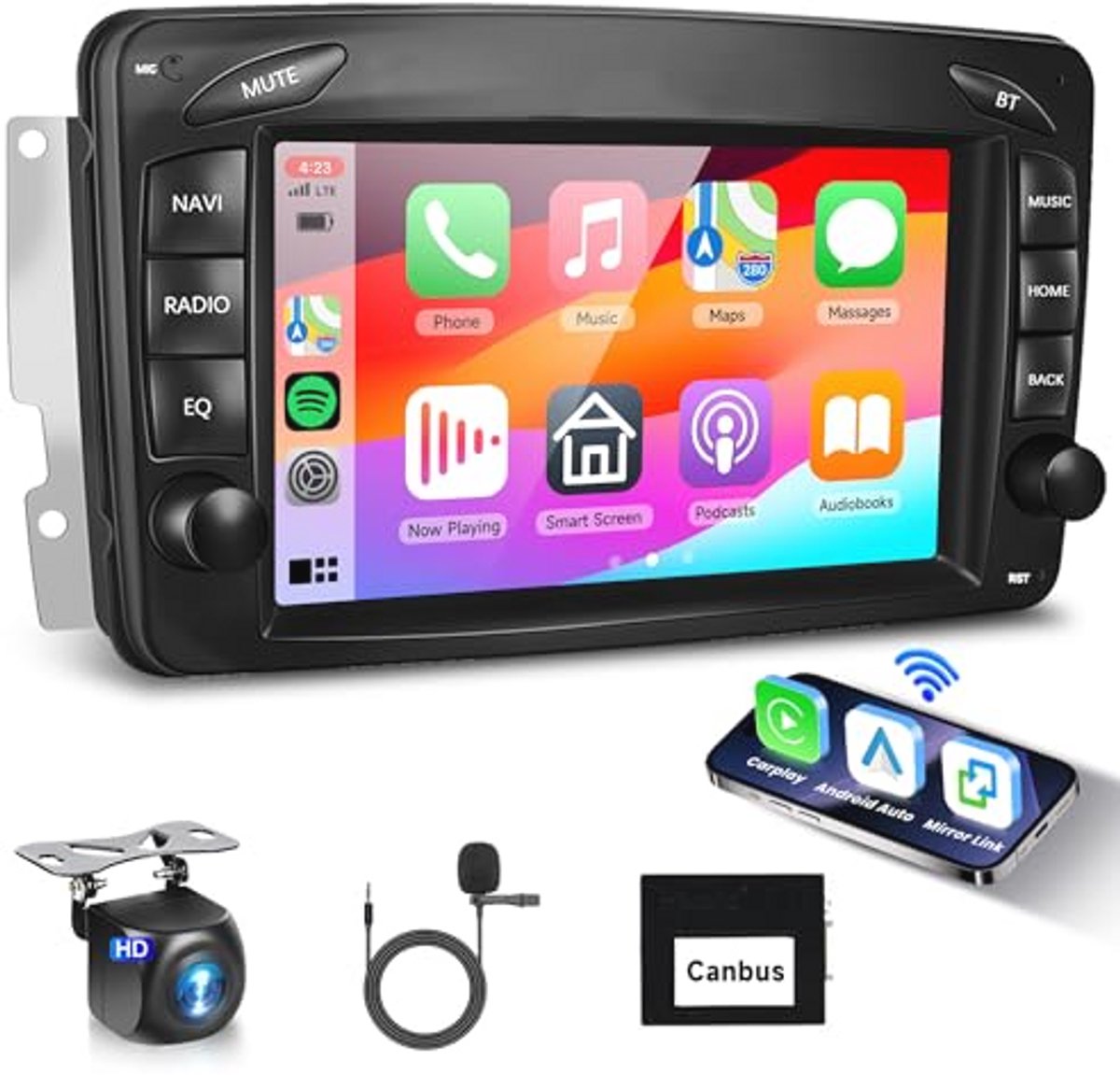 Draadloze 2G+64G Android Autoradio voor Mercedes - 7 inch Carplay, Android Auto, Navi, GPS, WiFi, Bluetooth, Achteruitrijcamera