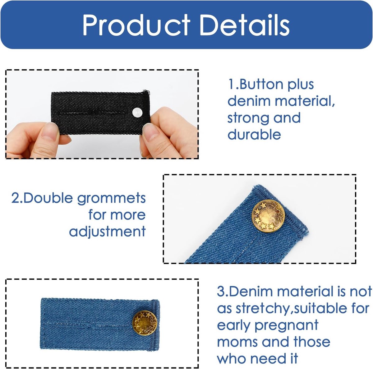Set van 8 knoopverlengers voor jeans en pantalons, verstelbare tailleverlenger, broekverlenger, 8,5 x 3,5 cm, voor mannen en vrouwen, zwangerschapsbroeken, rokken — cadeau in Cadeau-ideeën - foto 5