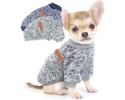 2 stuks hondentruien - voor kleine honden Herfstkleding - voor honden Reu Vrouw Winter Fleece Puppy Truien - Warme Huisdierenoutfit - voor Yorkshire Terrier Bulldog Teckel Mopshond - 2 stuks(Grijs en marineblauw L)