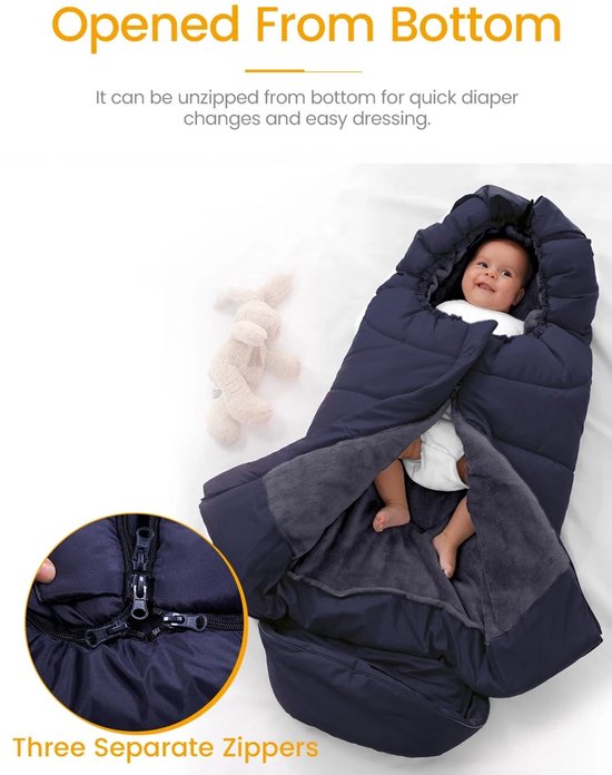 Universele voetenhoezen voor kinderwagens - Wintervoethoezen voor kinderwagens - Waterdicht en winddicht - Warme fleecevoering - Geschikt voor pasgeboren kinderwagens -97*44cm-Zwart van Merkloos — afbeelding 4