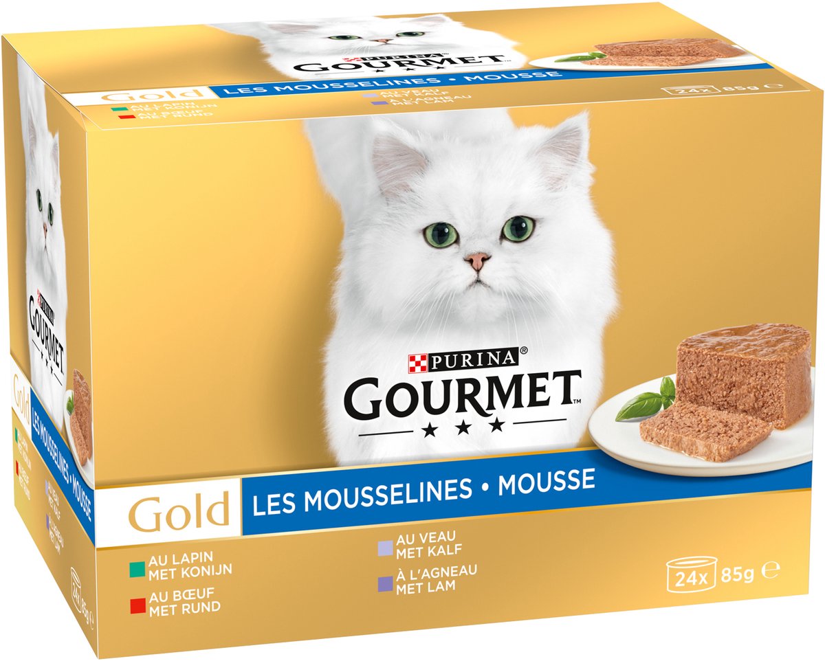 Gourmet Gourmet Gold Mousse - Konijn, rund, kalf en lam - 48 x 85 g