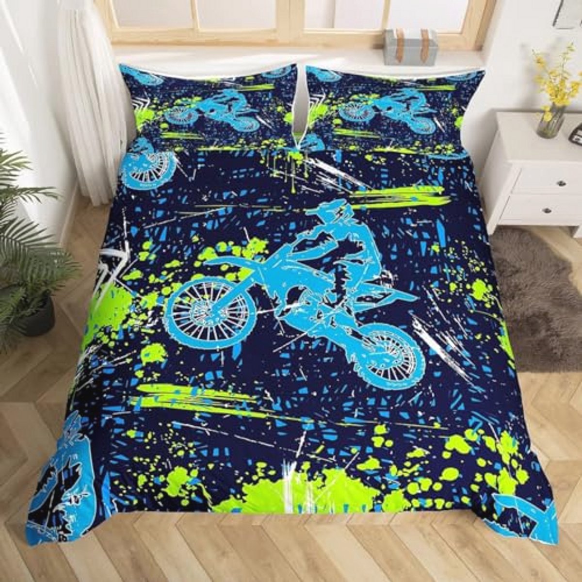 Dekbedovertrek voor Kinderen met Extreme Sport Thema - Racing Motocross Bed Set voor Jonge