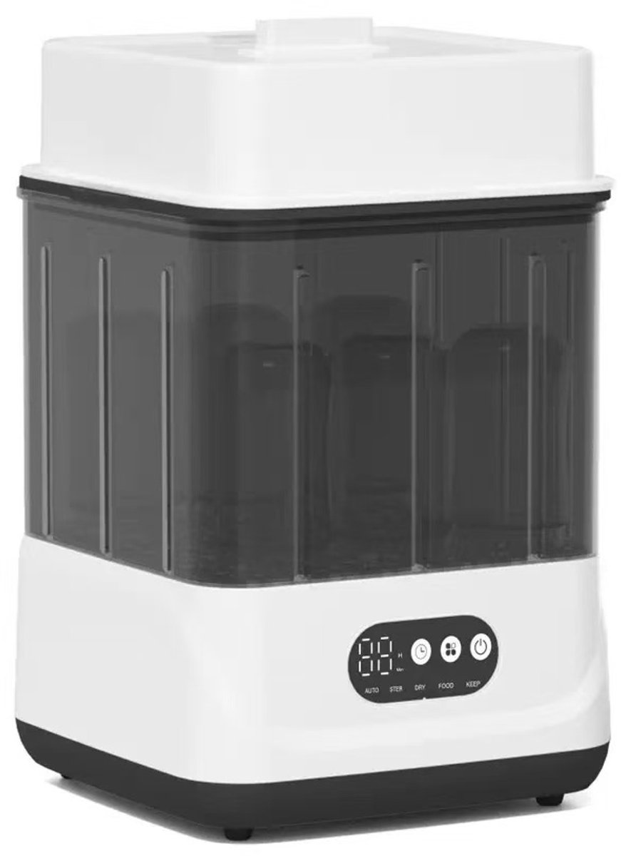 Woegel Flessen Sterilisator – Flessen Reiniger – Flessen droger – Baby – Stoom Sterilisator – Compact – 9 Flessen Capaciteit – Snelle Droogfunctie – Zwart/Wit
