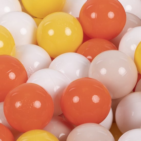 KiddyMoon Ballenbak Ballen 200 Stuks 7 cm Zacht Ideaal Voor Ballenbak Speeltenten En Springkastelen Kleurrijk Duurzaam Gemaakt In EU Voor Binnen En Buiten - Geel Oranje Pastelbeige Wit van KiddyMoon — afbeelding 2
