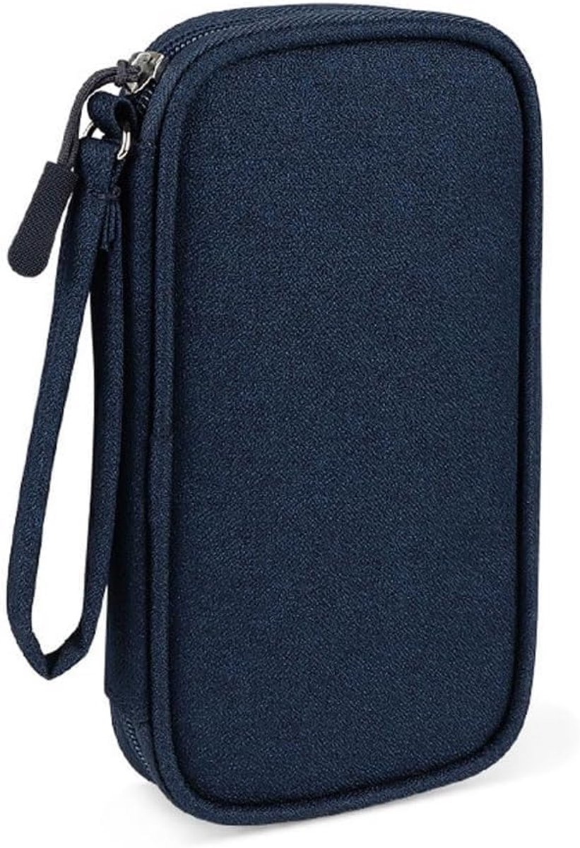 longziming -Rechthoekige kabel organizer – Draagbare opbergtas voor elektronische accessoires, zwaar stevig, compact reis etui met rits – Blauw