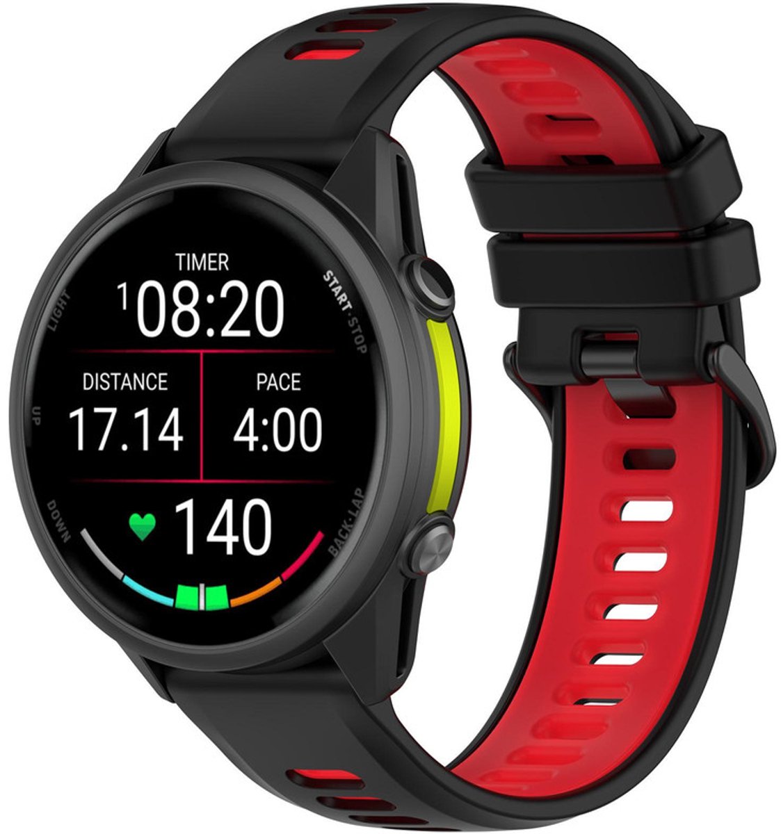 Siliconen bandje - geschikt voor Garmin Forerunner 935 / 945 / 955 / 965 / 745 / 970 - zwart rood