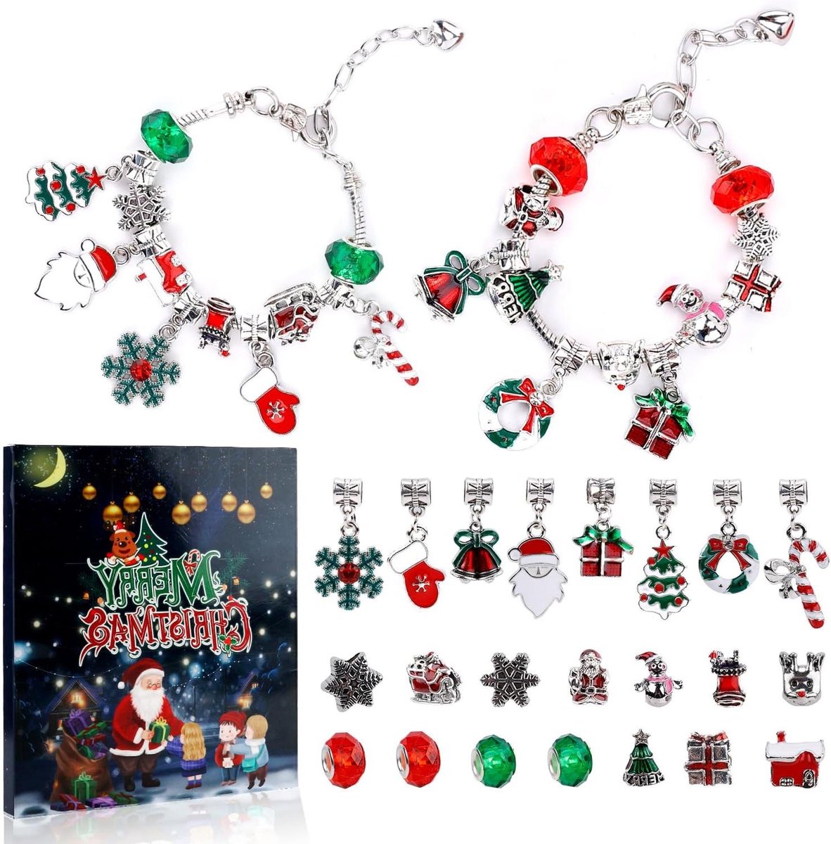 Provento - Kerst Countdown Armbanden Maker Kit voor Kinderen | Advent Kalender | DIY Cadeau | Bedelkralen | 24 Dagen | 24 Stuks