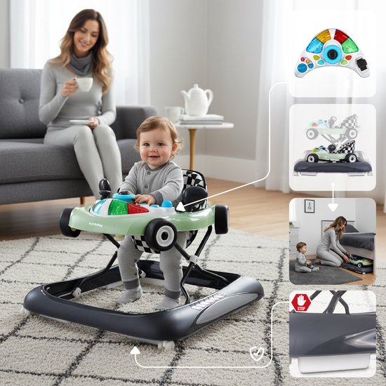sun baby Loopstoel, baby walker vanaf 6 maanden, verstelbare hoogte, rubberen wielen - Salie-Zwart van Sun Baby — afbeelding 3