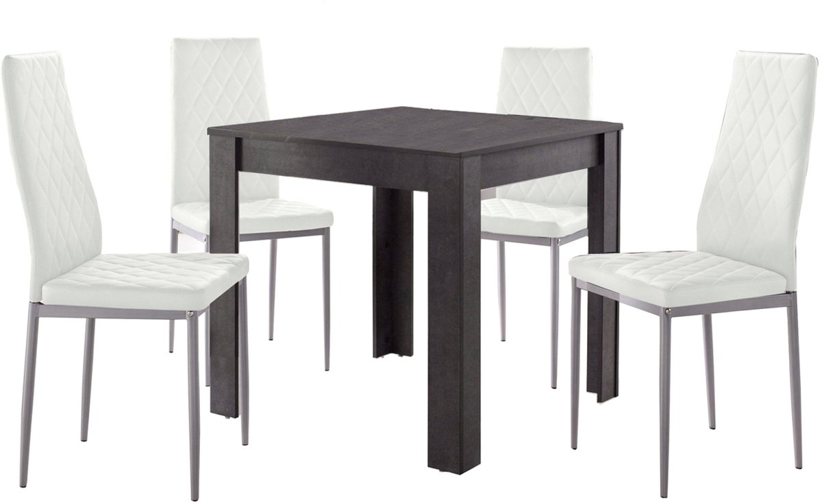 Eetset - 80x80 cm - Wit - 5-delig