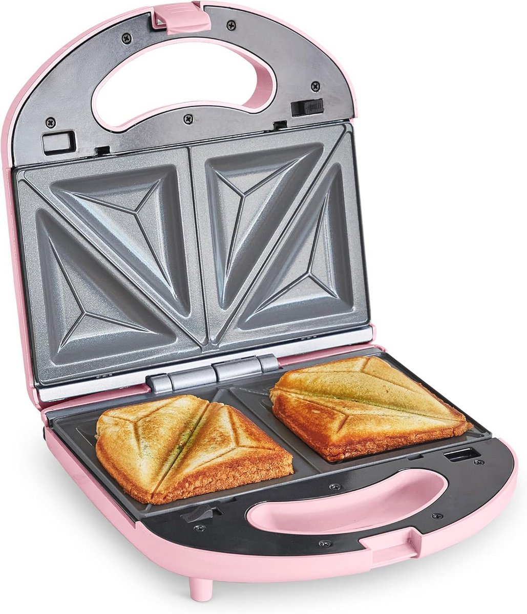 Elektrische Broodjesmachine met Anti-aanbaklaag en Temperatuurregeling, Multifunctioneel voor Toast en Panini, PFAS- en BPA-Vrij, Roze