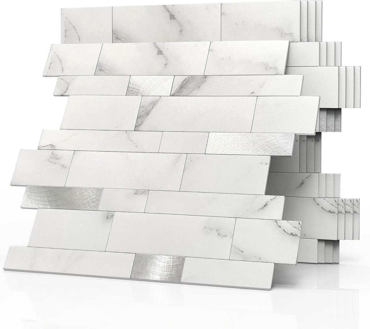 Provento - 3D zelfklevende muurtegels met baksteen- en marmermotief, waterbestendig, hittebestendig, voor badkamer en keuken, 10 stuks