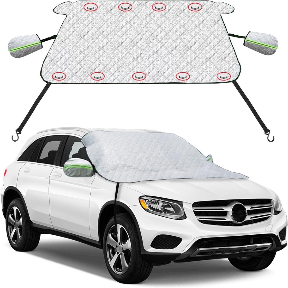 Provento - Auto windshield beschermhoes met 4 lagen (170 x 150 cm) - Zonnescherm - Bescherming tegen vorst - Universele pasvorm