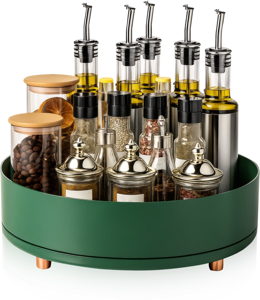 Velox Goods VL‑529 Draaiplateau – 360° Organizer Ø27 cm – Roterend Kruidenrek & Lazy Susan – Voor Keuken, Koelkast, Badkamer – Groen – Antislip & Groot Formaat