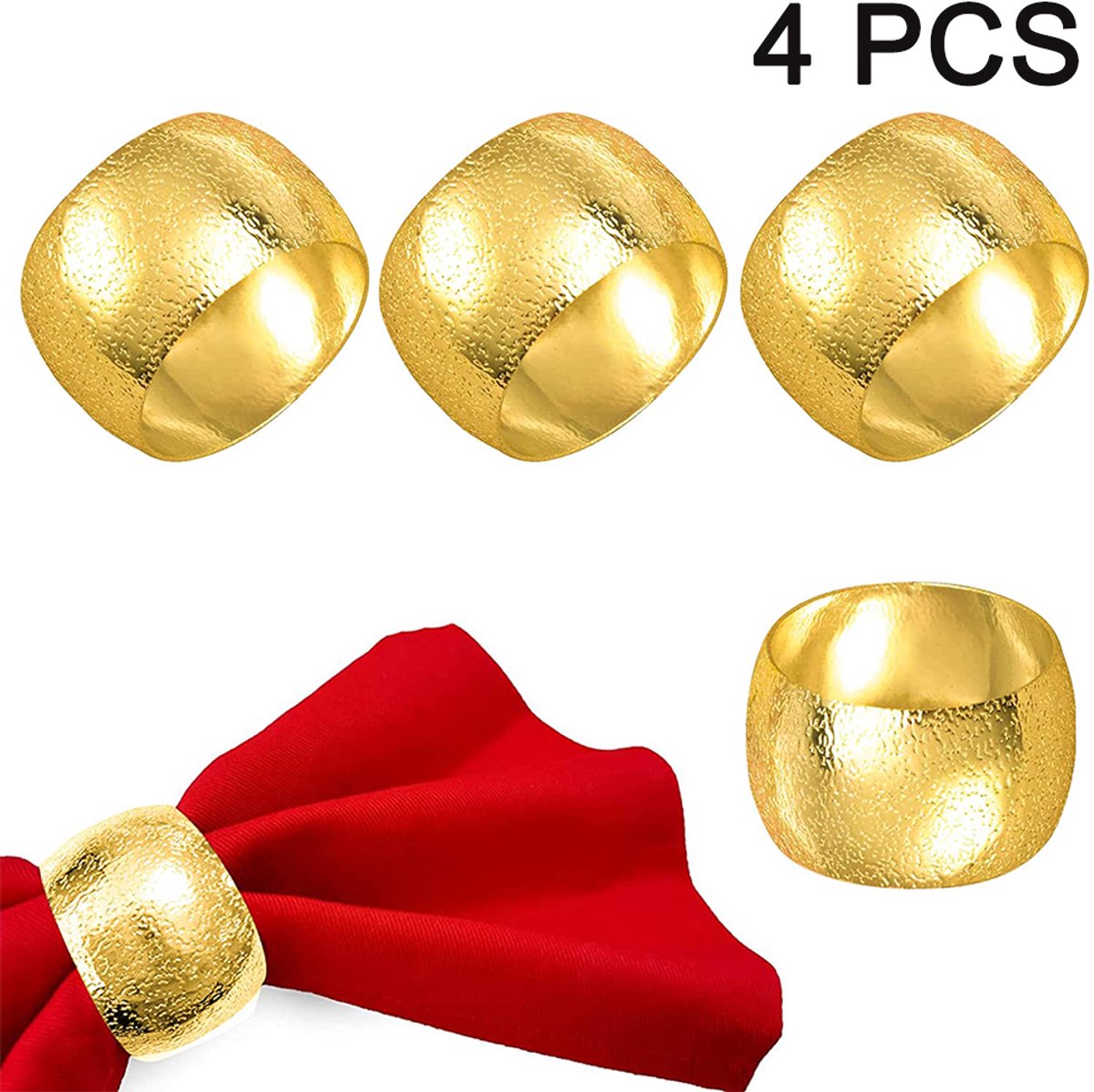 Gigicial Servetringen - Handgemaakte servetringen - Eenvoudig rond ontwerp, geschikt voor dagelijks gebruik en feestelijke gelegenheden - 4 stuks - Bruiloft/Huis/Goud