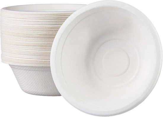 Disposable Eco-friendly Biodegradable Bowls - 50 Pieces - White, 17oz/480ml - Sugarcane Compostable Party Bowls voor Hot/Cold Food, Dessert, Soep, BBQ, Picknick