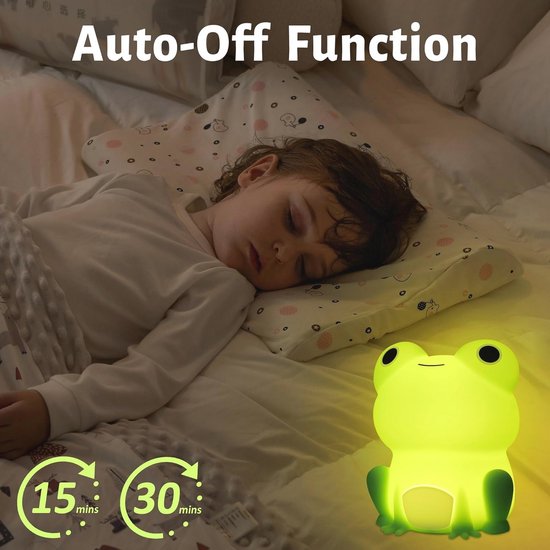 Schattige Kikker Nachtlampje - Zachte Siliconen LED Touch Lamp voor Kinderen - Dimbare Timer Draagbare Nachtlamp voor Baby en Peuter — afbeelding 2